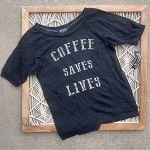 NWT Coffee Saves Lives Black Short Sleeve Top Size XS